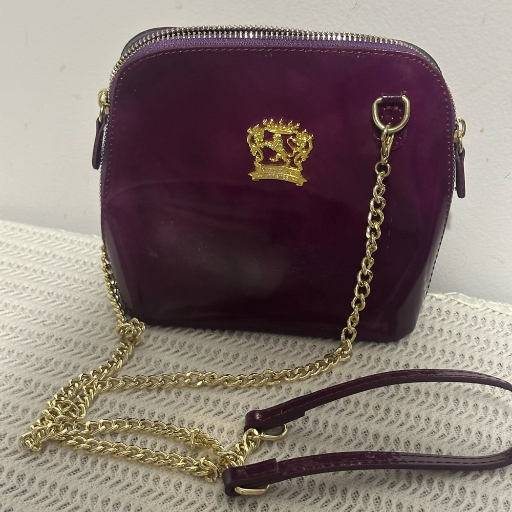 Pratesi Purple Leather Crossbody Bag with Gold Chain